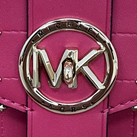 Michael Kors Small Studded Pink Rubin Red Quilted Crossbody Bag Purse - Picture 4 of 12